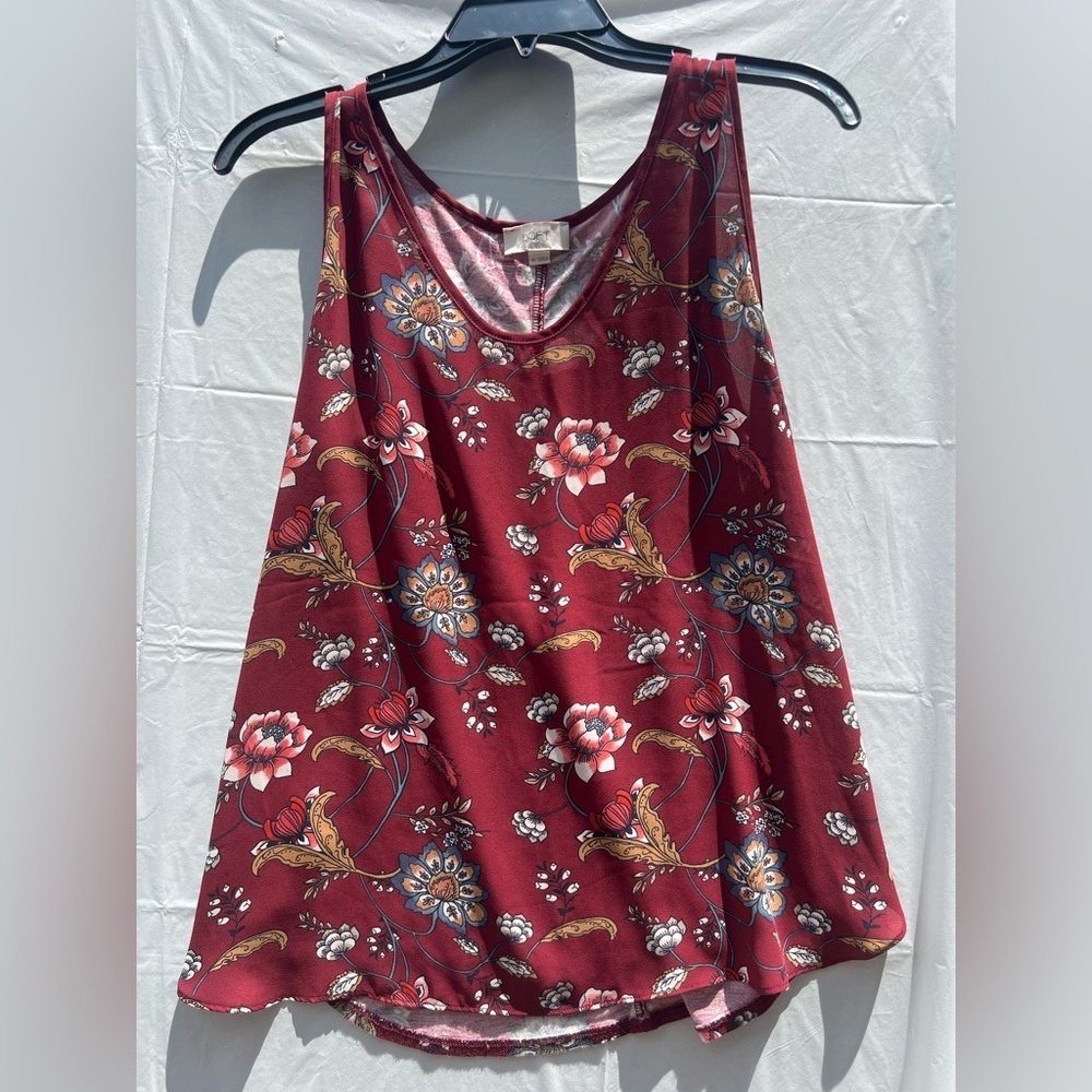 LOFT Red and Cream Relaxed Tank Top